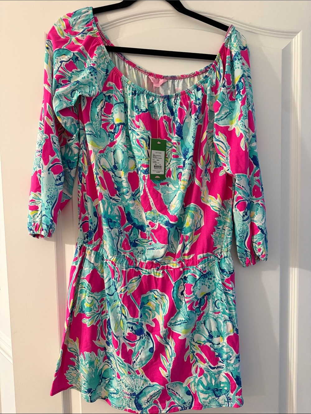 Lilly Pulitzer Pink Turquoise Floral Off-Shoulder Mini Dress